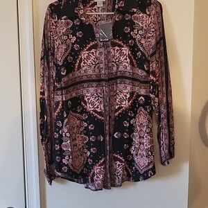 Avenue multi print button front blouse